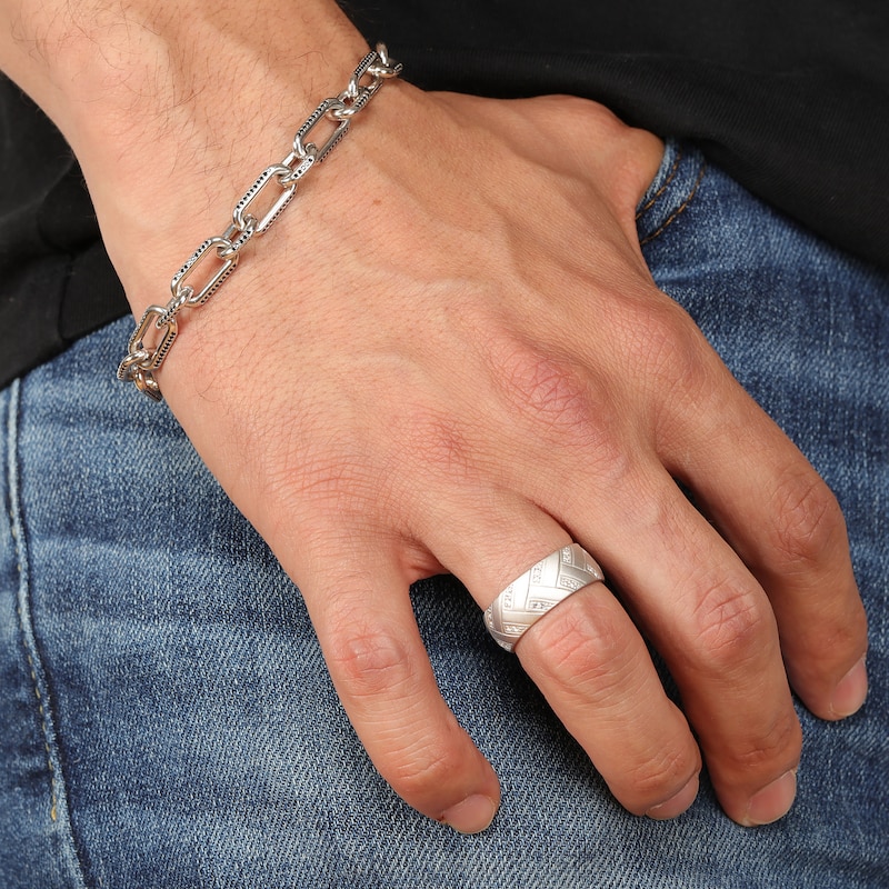 Main Image 6 of Men's White Lab-Created Sapphire Sandblast Ring Sterling Silver