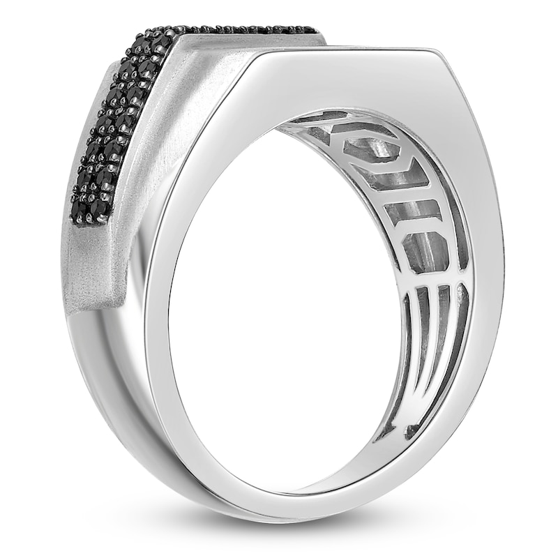 Main Image 2 of Men's Black Diamond Angled Fashion Ring 1/4 ct tw Sterling Silver