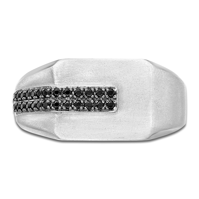 Main Image 3 of Men's Black Diamond Angled Fashion Ring 1/4 ct tw Sterling Silver