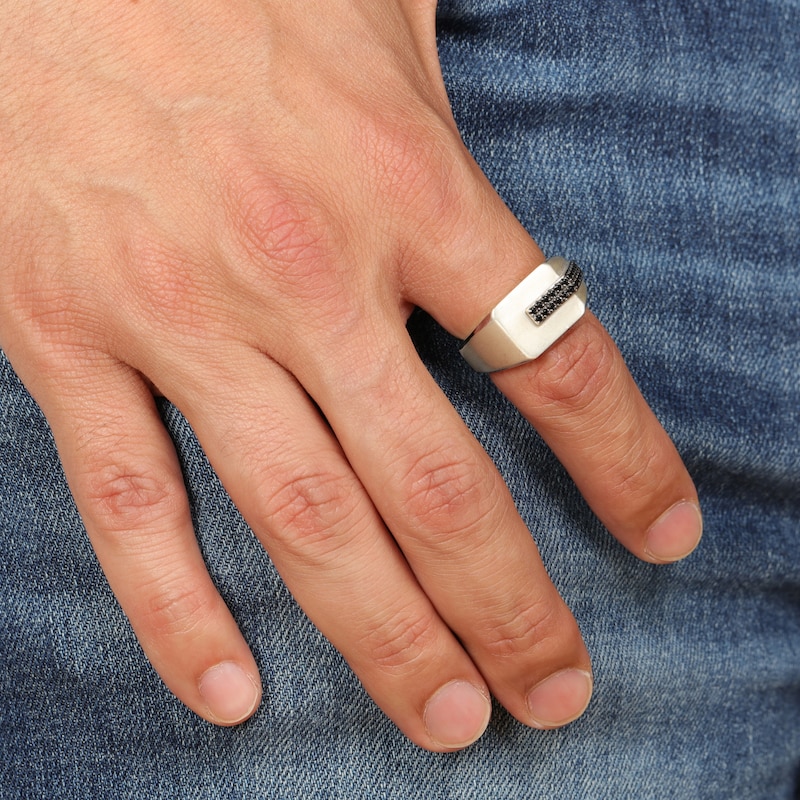 Main Image 6 of Men's Black Diamond Angled Fashion Ring 1/4 ct tw Sterling Silver