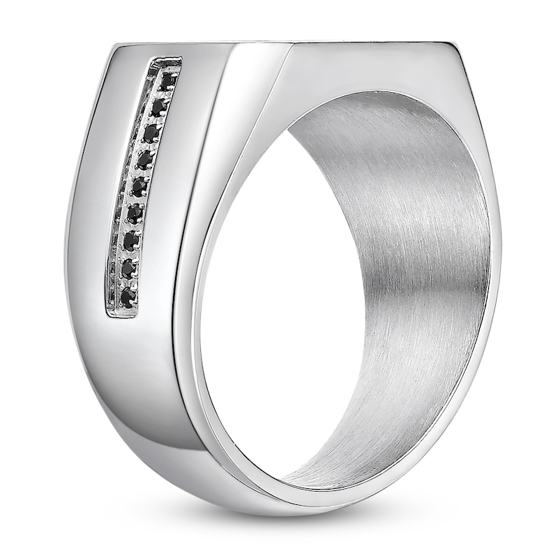 Main Image 2 of Men's Octagon-Cut Natural Malachite & Black Spinel Ring Stainless Steel