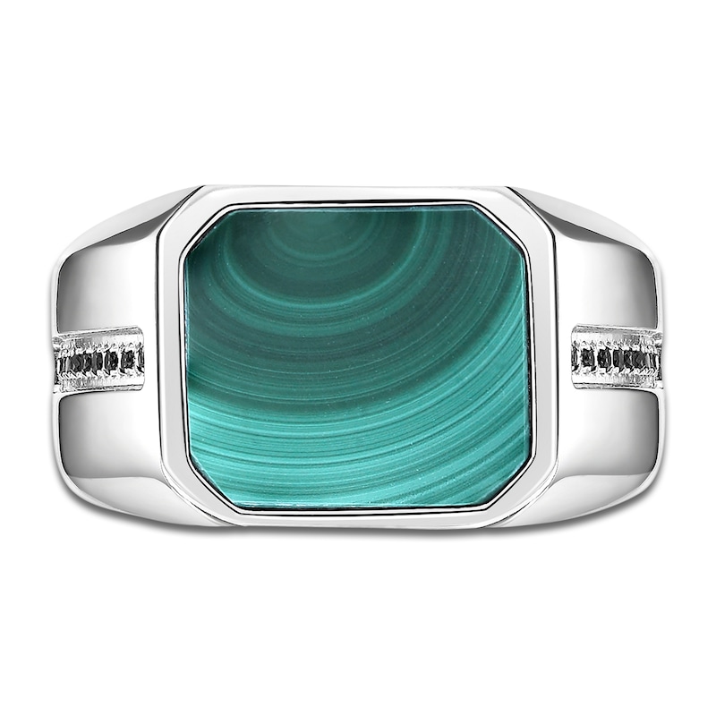 Main Image 3 of Men's Octagon-Cut Natural Malachite & Black Spinel Ring Stainless Steel
