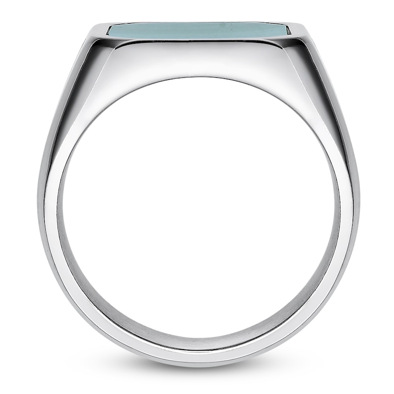 Main Image 5 of Men's Octagon-Cut Natural Malachite & Black Spinel Ring Stainless Steel