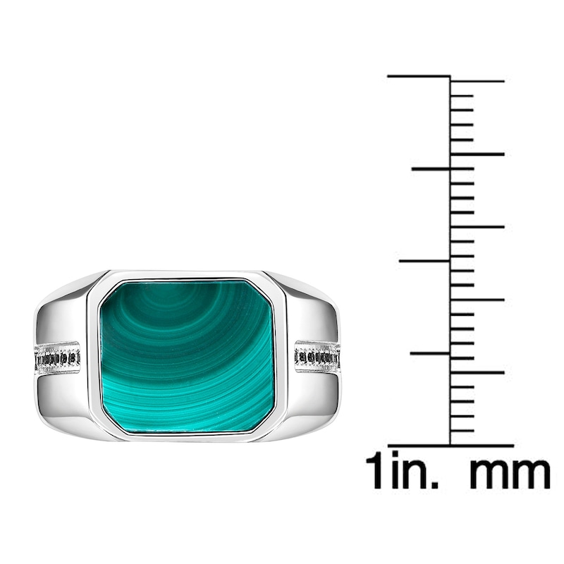 Main Image 6 of Men's Octagon-Cut Natural Malachite & Black Spinel Ring Stainless Steel