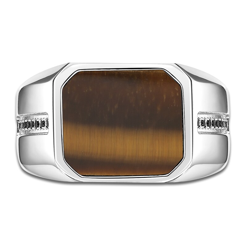Main Image 3 of Men's Octagon-Cut Natural Tiger's Eye Quartz & Black Spinel Ring Stainless Steel