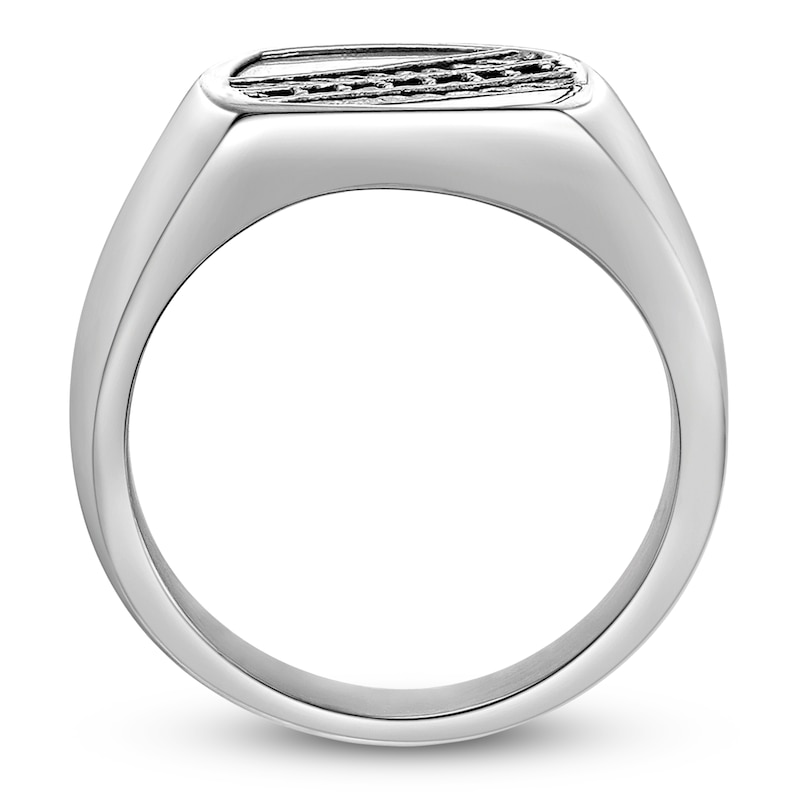 Main Image 4 of Men's Natural Mother-of-Pearl & Black Spinel Textured Ring Stainless Steel