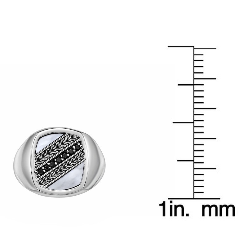Main Image 5 of Men's Natural Mother-of-Pearl & Black Spinel Textured Ring Stainless Steel