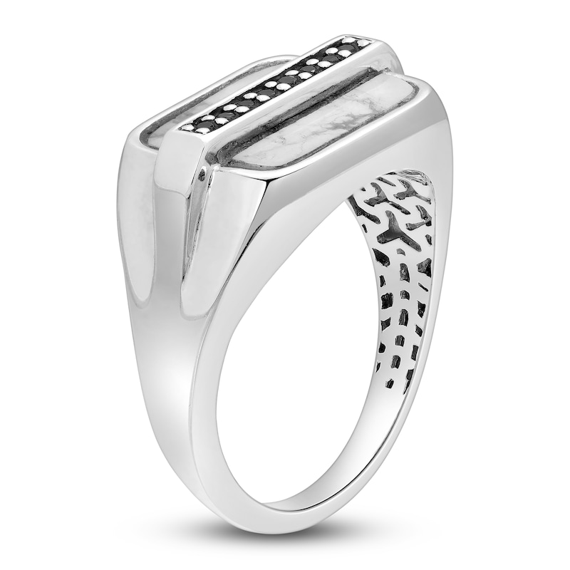 Main Image 2 of Men's Natural Black Spinel & Howlite Ring Sterling Silver