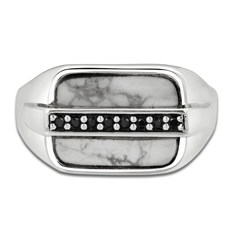 Main Image 3 of Men's Natural Black Spinel & Howlite Ring Sterling Silver
