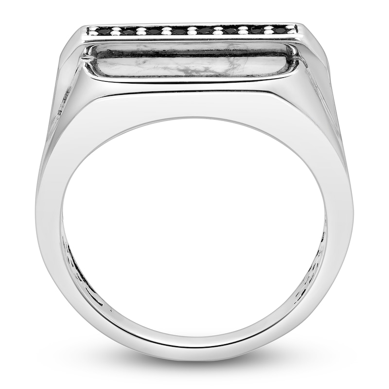 Main Image 4 of Men's Natural Black Spinel & Howlite Ring Sterling Silver