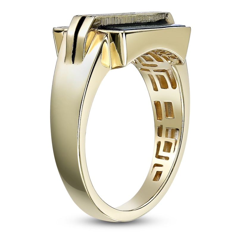 Main Image 2 of Men's Natural Malachite Ring 14K Yellow Gold-Plated Sterling Silver