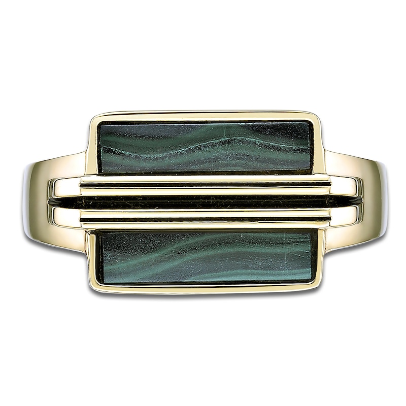 Main Image 3 of Men's Natural Malachite Ring 14K Yellow Gold-Plated Sterling Silver