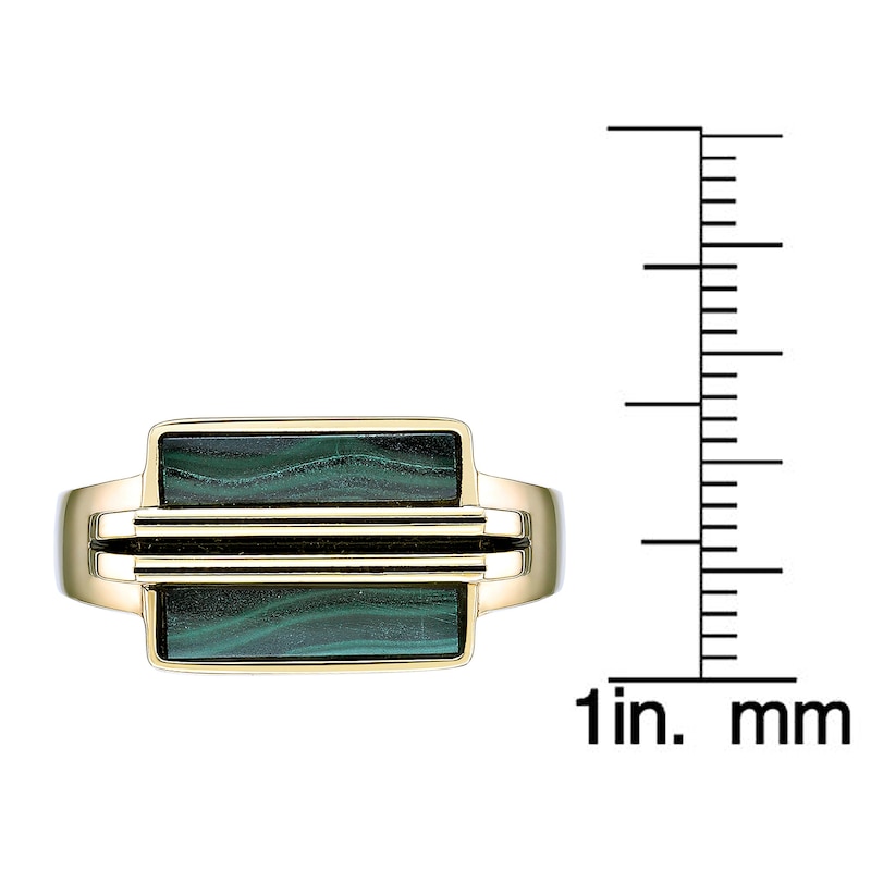 Main Image 5 of Men's Natural Malachite Ring 14K Yellow Gold-Plated Sterling Silver