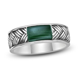 Men's Natural Malachite Weave Pattern Ring Sterling Silver