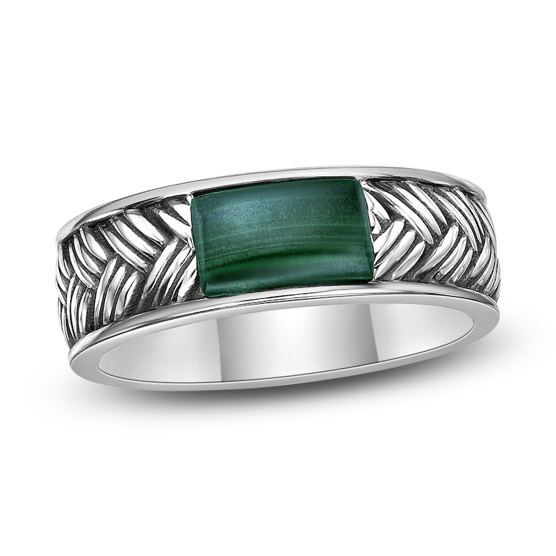 Main Image 1 of Men's Natural Malachite Weave Pattern Ring Sterling Silver