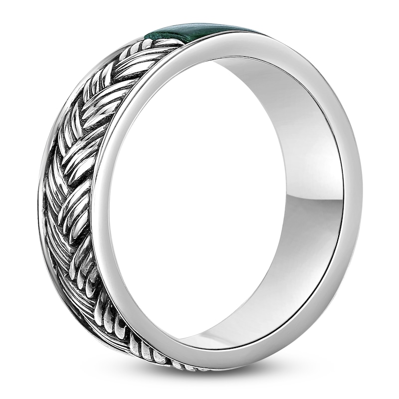 Main Image 2 of Men's Natural Malachite Weave Pattern Ring Sterling Silver