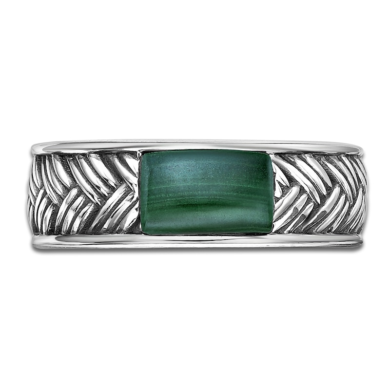 Main Image 3 of Men's Natural Malachite Weave Pattern Ring Sterling Silver
