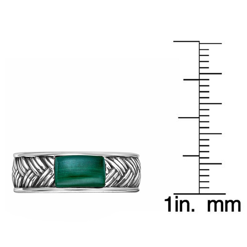 Main Image 5 of Men's Natural Malachite Weave Pattern Ring Sterling Silver