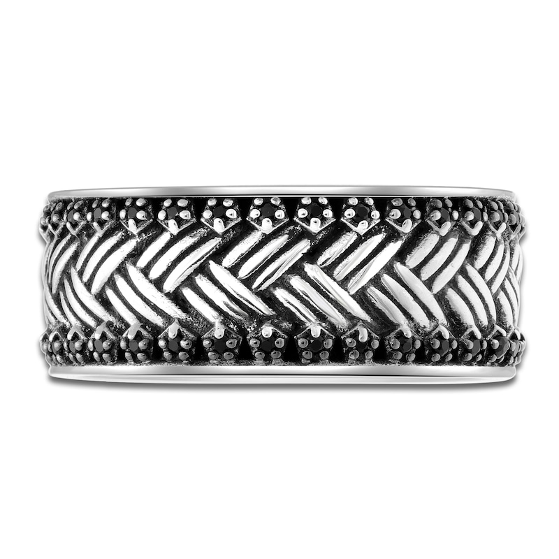 Main Image 3 of Men's Natural Black Spinel Weave Pattern Ring Sterling Silver