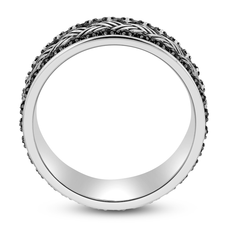 Main Image 4 of Men's Natural Black Spinel Weave Pattern Ring Sterling Silver