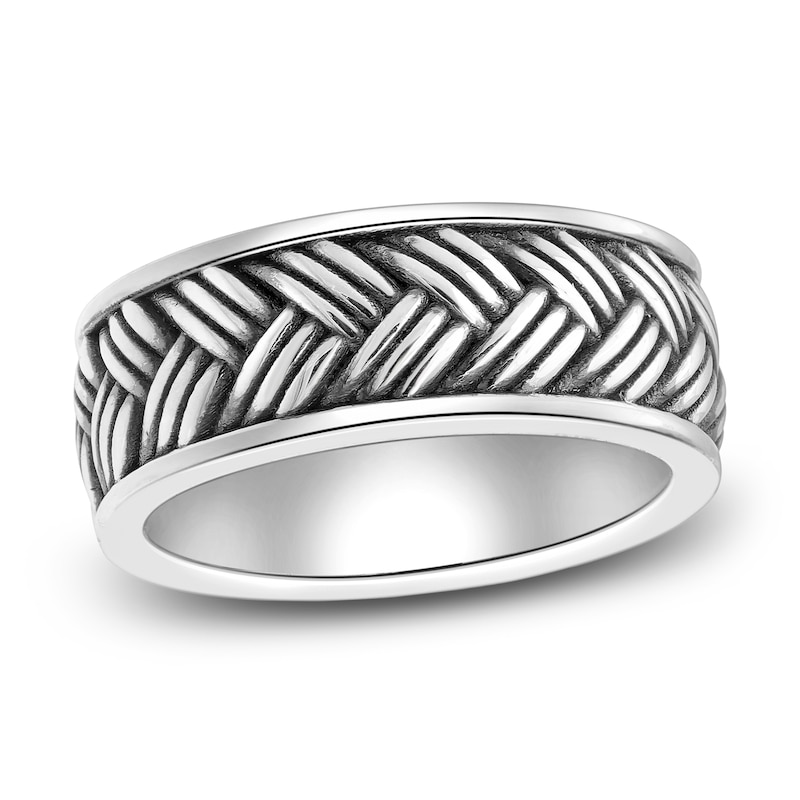 Main Image 1 of Men's Weave Pattern Ring Oxidized Sterling Silver