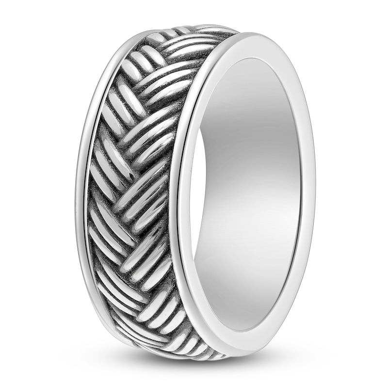Main Image 2 of Men's Weave Pattern Ring Oxidized Sterling Silver