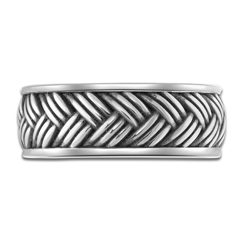 Main Image 3 of Men's Weave Pattern Ring Oxidized Sterling Silver