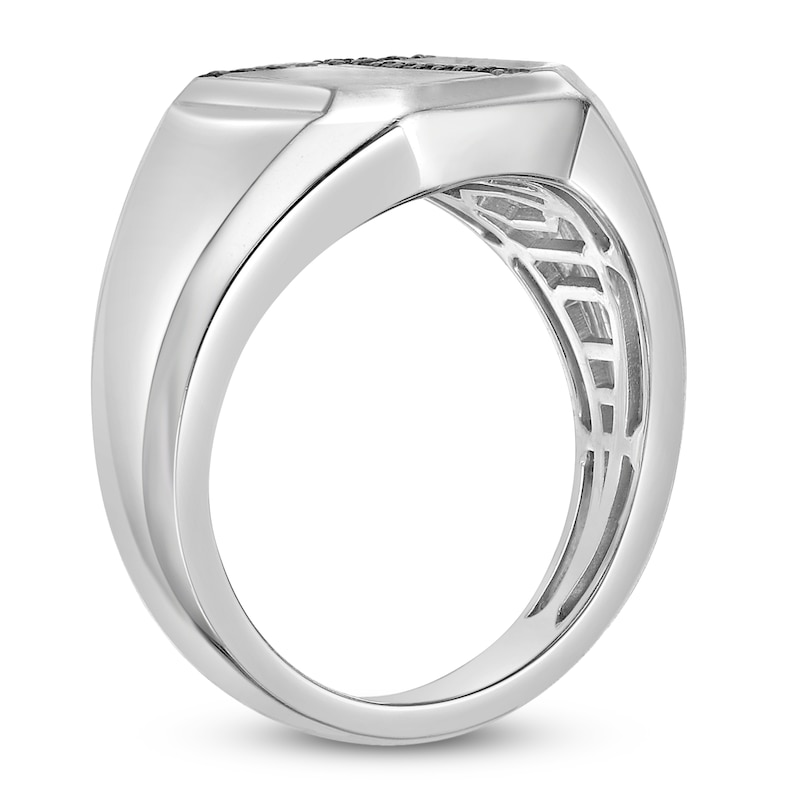 Main Image 2 of Men's Black Diamond Octagon Signet Ring 1/8 ct tw Sterling Silver