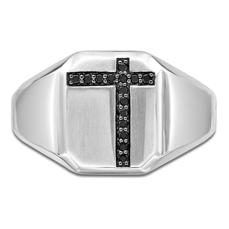 Main Image 3 of Men's Black Diamond Octagon Signet Ring 1/8 ct tw Sterling Silver