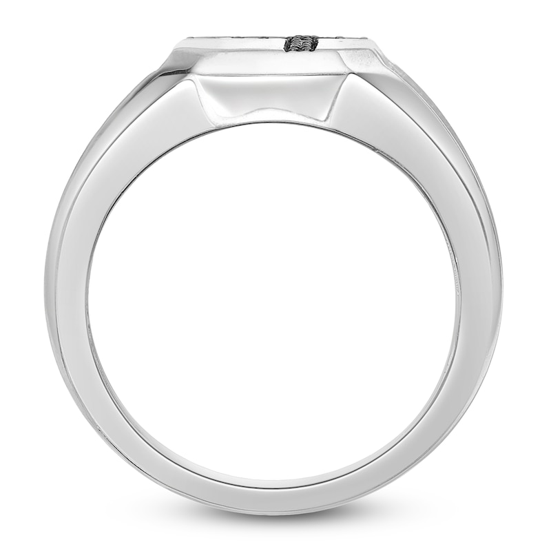 Main Image 4 of Men's Black Diamond Octagon Signet Ring 1/8 ct tw Sterling Silver