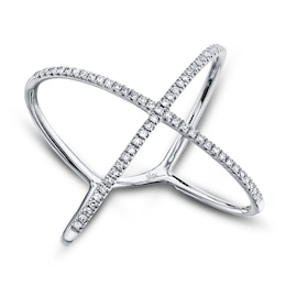 Shy Creation Diamond Crossover Ring 1/8 ct tw 14K White Gold Size 9 SC22003512Z9