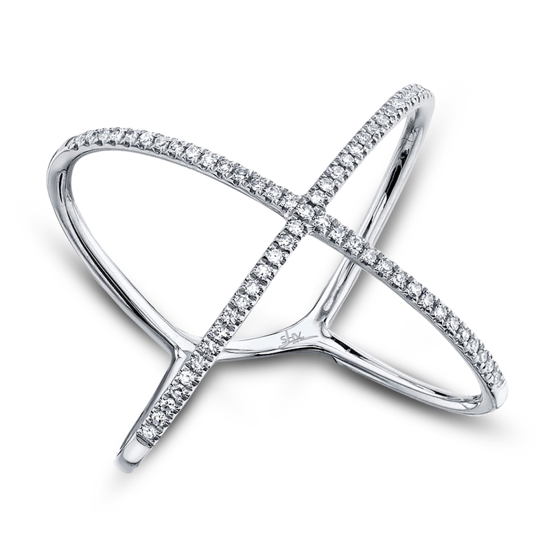 Main Image 1 of Shy Creation Diamond Crossover Ring 1/8 ct tw 14K White Gold Size 9 SC22003512Z9