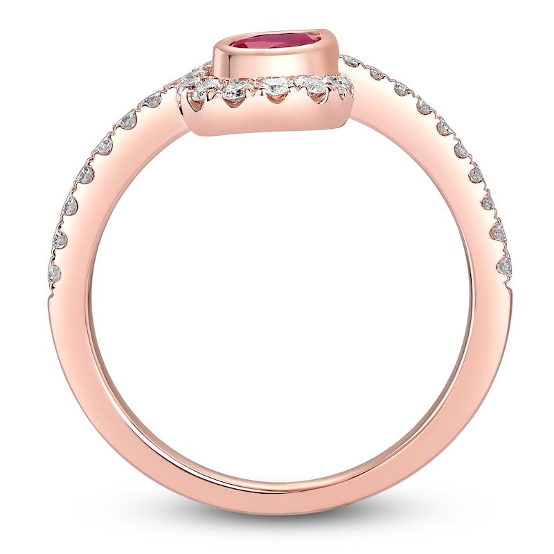 Main Image 2 of Pear-Shaped Natural Ruby & Diamond Bypass Ring 1/3 ct tw 14K Rose Gold