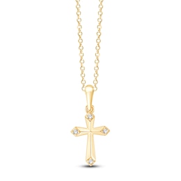 Children's Diamond-Accent Cross Necklace 14K Yellow Gold 13"