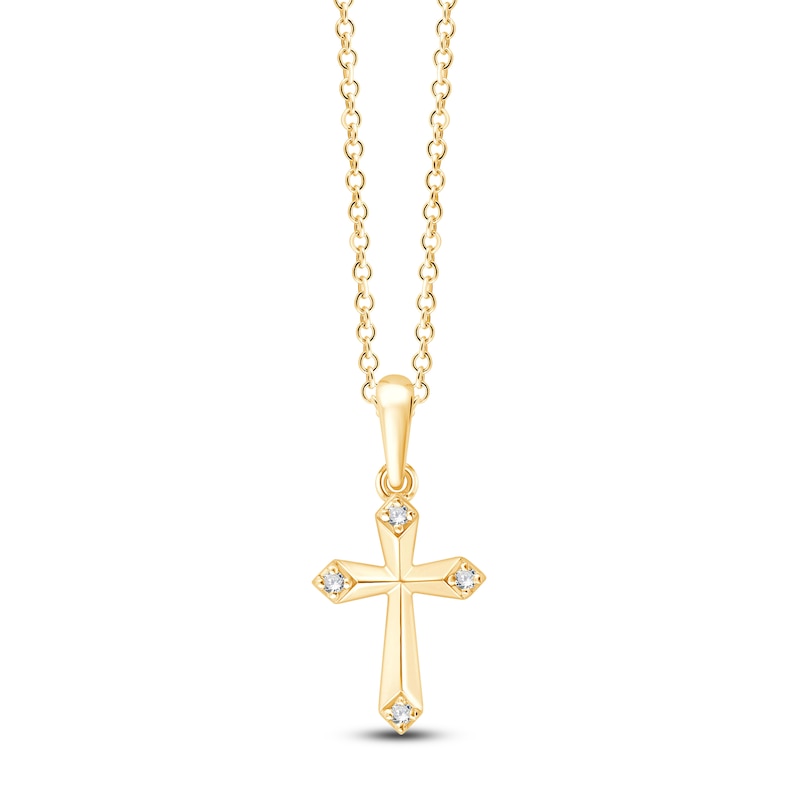 Main Image 1 of Children's Diamond-Accent Cross Necklace 14K Yellow Gold 13"