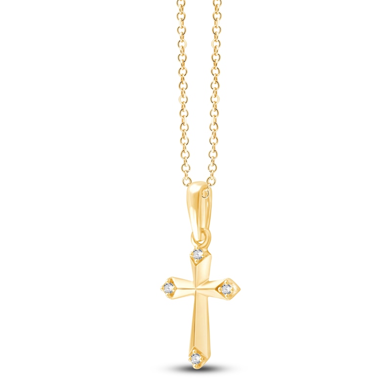 Main Image 2 of Children's Diamond-Accent Cross Necklace 14K Yellow Gold 13"