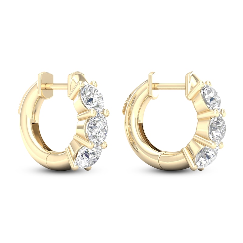 Main Image 3 of Lab-Grown Diamond Three-Stone Huggie Hoop Earrings 3 ct tw 14K Yellow Gold