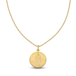 Men's Our Lady of Guadalupe Medallion Necklace 10K Yellow Gold 20"