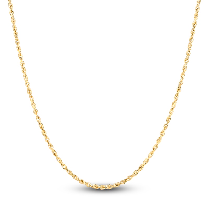 Main Image 1 of Solid Diamond-Cut Glitter Rope Chain Necklace 2mm 14K Yellow Gold 16"