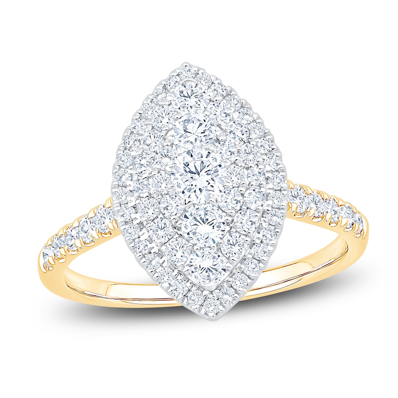 Main Image 1 of Multi-Diamond Marquise Double Halo Engagement Ring 1 ct tw 14K Two-Tone Gold