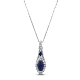 Marquise & Square-Cut Natural Blue Sapphire & Diamond Drop Necklace 1/4 ct tw 14K White Gold 18"