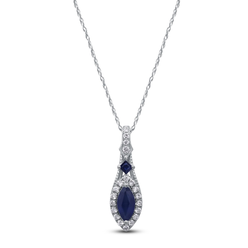 Main Image 1 of Marquise & Square-Cut Natural Blue Sapphire & Diamond Drop Necklace 1/4 ct tw 14K White Gold 18"