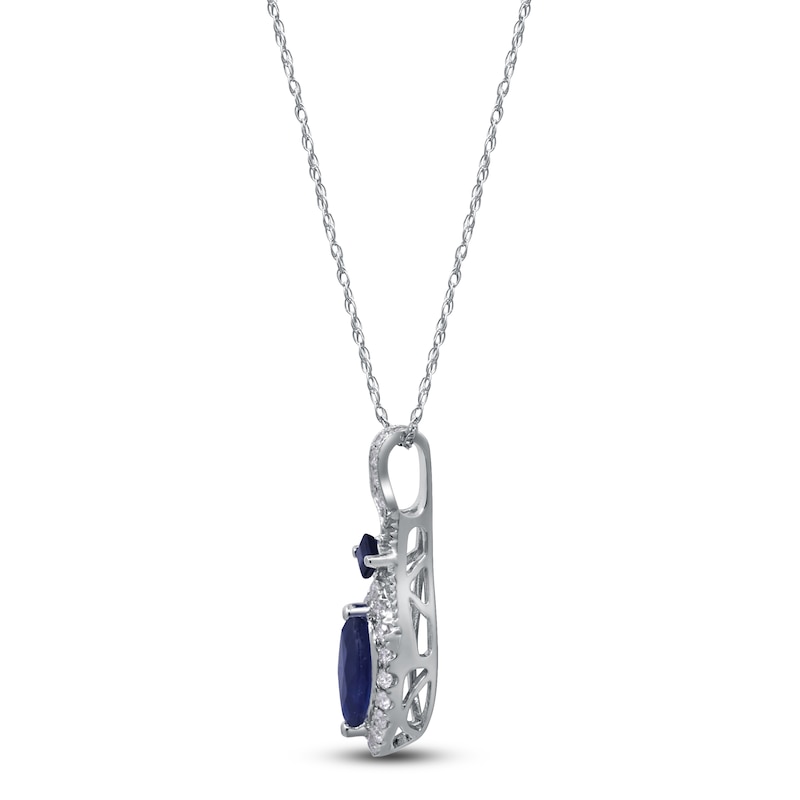 Main Image 2 of Marquise & Square-Cut Natural Blue Sapphire & Diamond Drop Necklace 1/4 ct tw 14K White Gold 18"