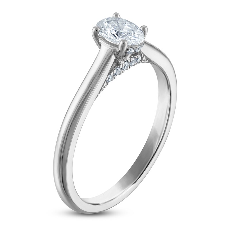 Main Image 2 of Oval-Cut Lab-Grown Diamond Solitaire Plus Engagement Ring 5/8 ct tw Platinum (VS2/F)