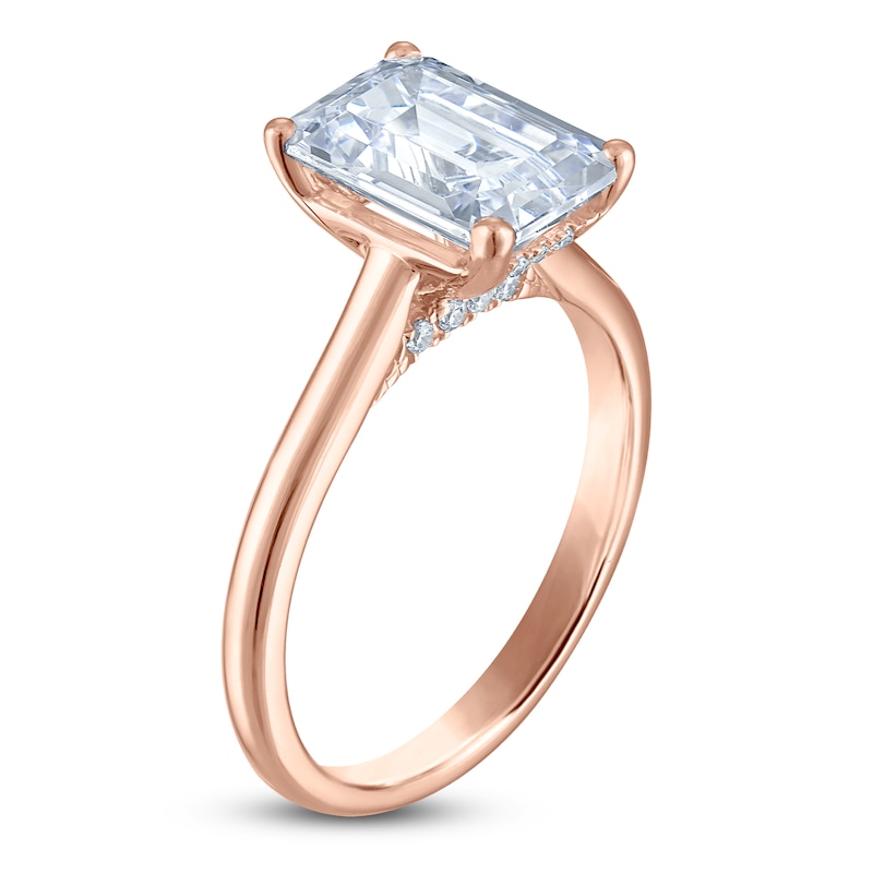 Main Image 2 of Emerald-Cut Lab-Grown Diamond Solitaire Plus Engagement Ring 2-5/8 ct tw 18K Rose Gold (VS2/F)