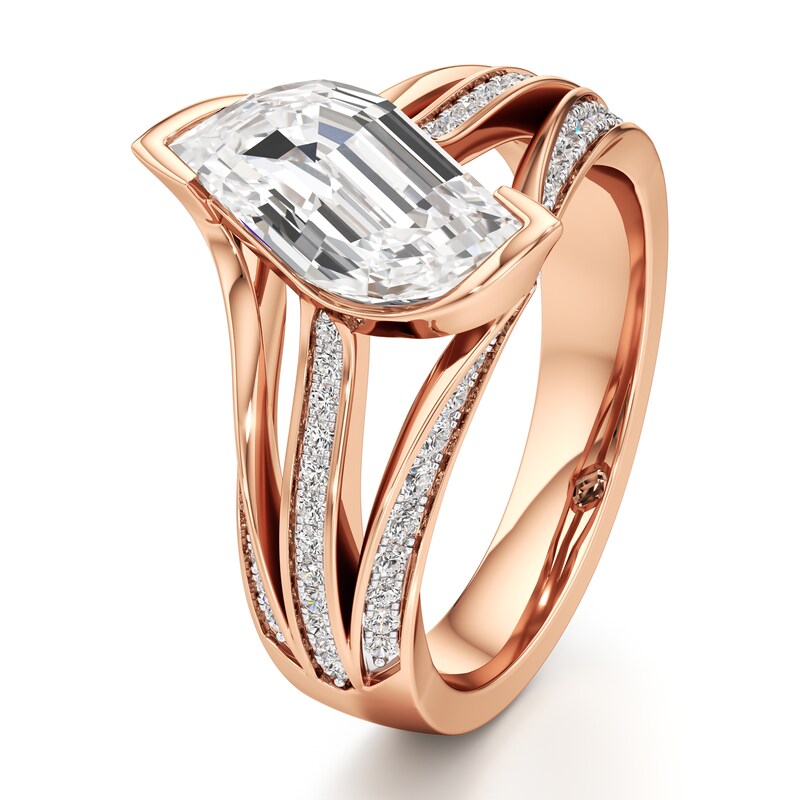 Main Image 4 of J'Lure Lab-Grown Diamond Leaf Step-Cut Engagement Ring 2-3/8 ct tw 18K Rose Gold