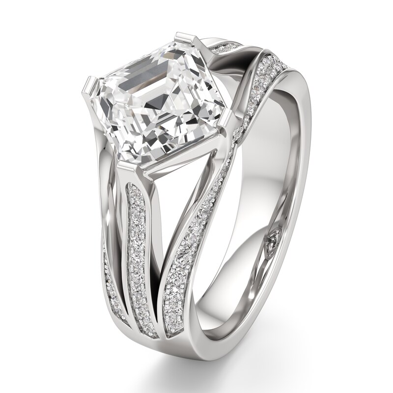 Main Image 4 of J'Lure Lab-Grown Diamond Square-Emerald Step-Cut Engagement Ring 3-1/2 ct tw 18K White Gold