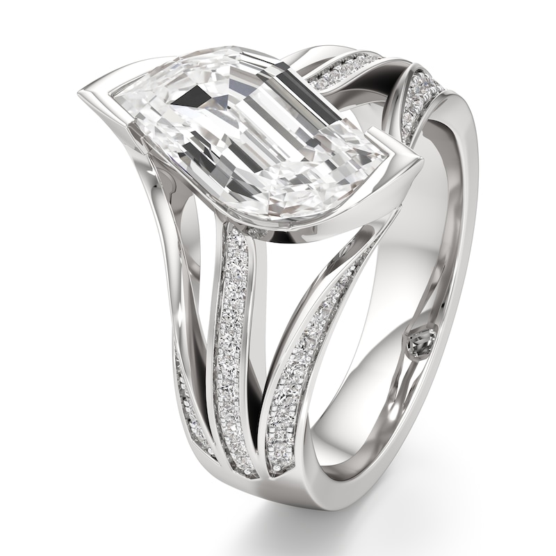 Main Image 4 of J'Lure Lab-Grown Diamond Leaf Step-Cut Engagement Ring 3-1/2 ct tw 18K White Gold