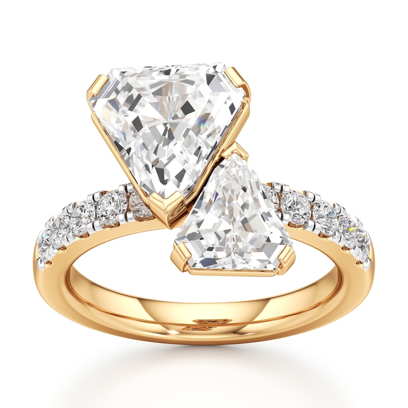 Main Image 1 of J'Lure Shield Step-Cut Two-Stone Lab-Grown Diamond Engagement Ring 4-5/8 ct tw 18K Yellow Gold