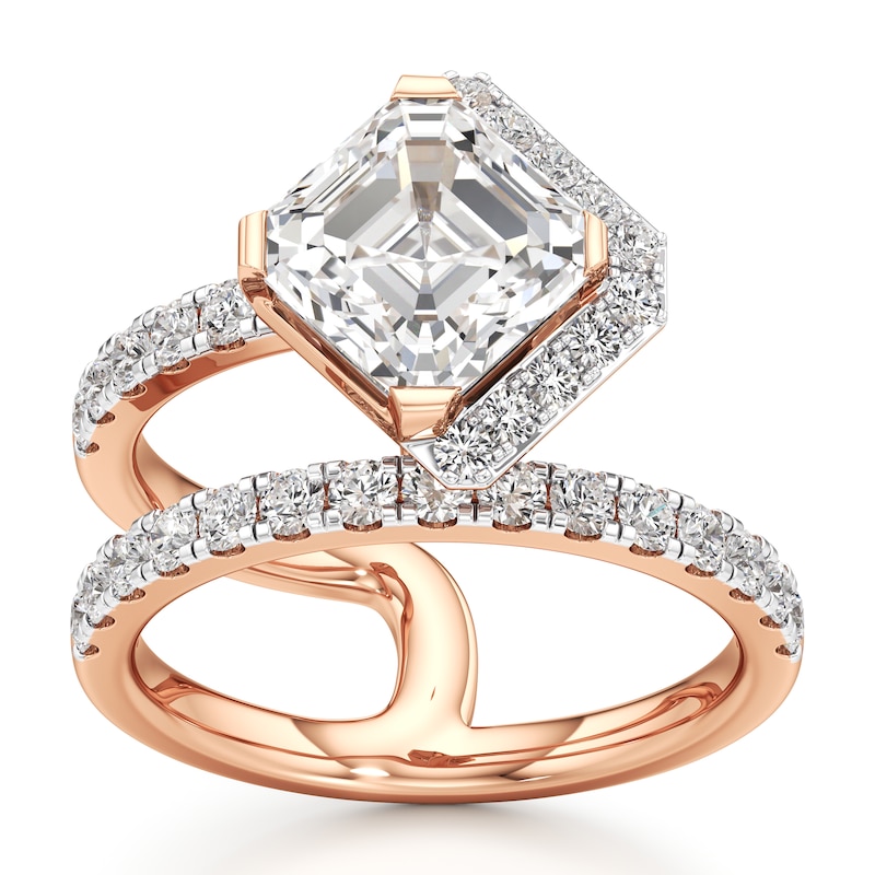 Main Image 1 of J'Lure Square-Emerald Step-Cut Lab-Grown Diamond Spiral Engagement Ring 3-3/4 ct tw 18K Rose Gold